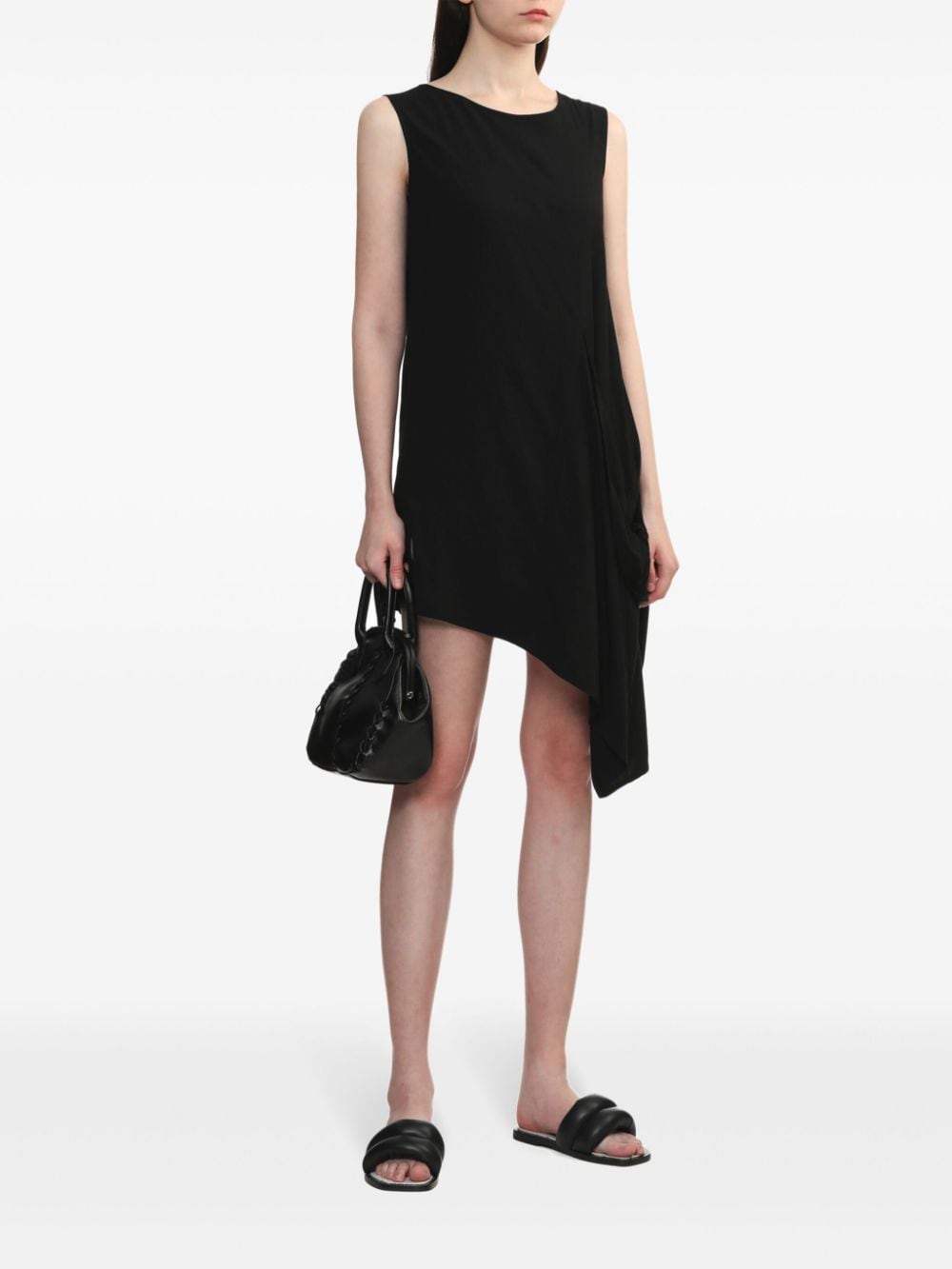 Shop Y's Draped Asymmetric Minidress In 黑色
