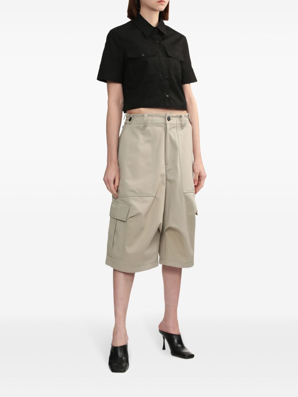 We11done cropped poplin shirt - Zwart