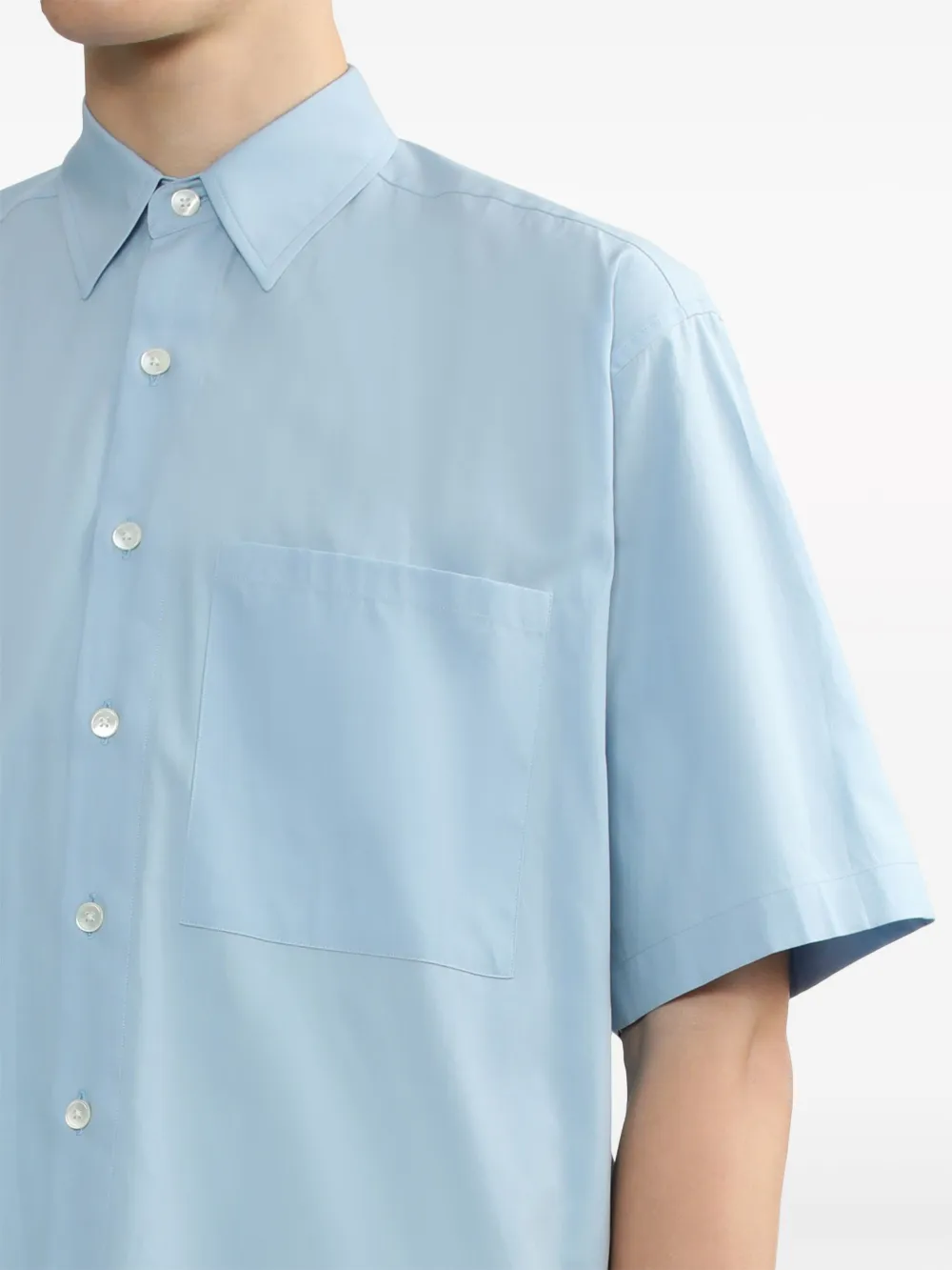 Shop Auralee Short-sleeved Cotton Shirt In Blue