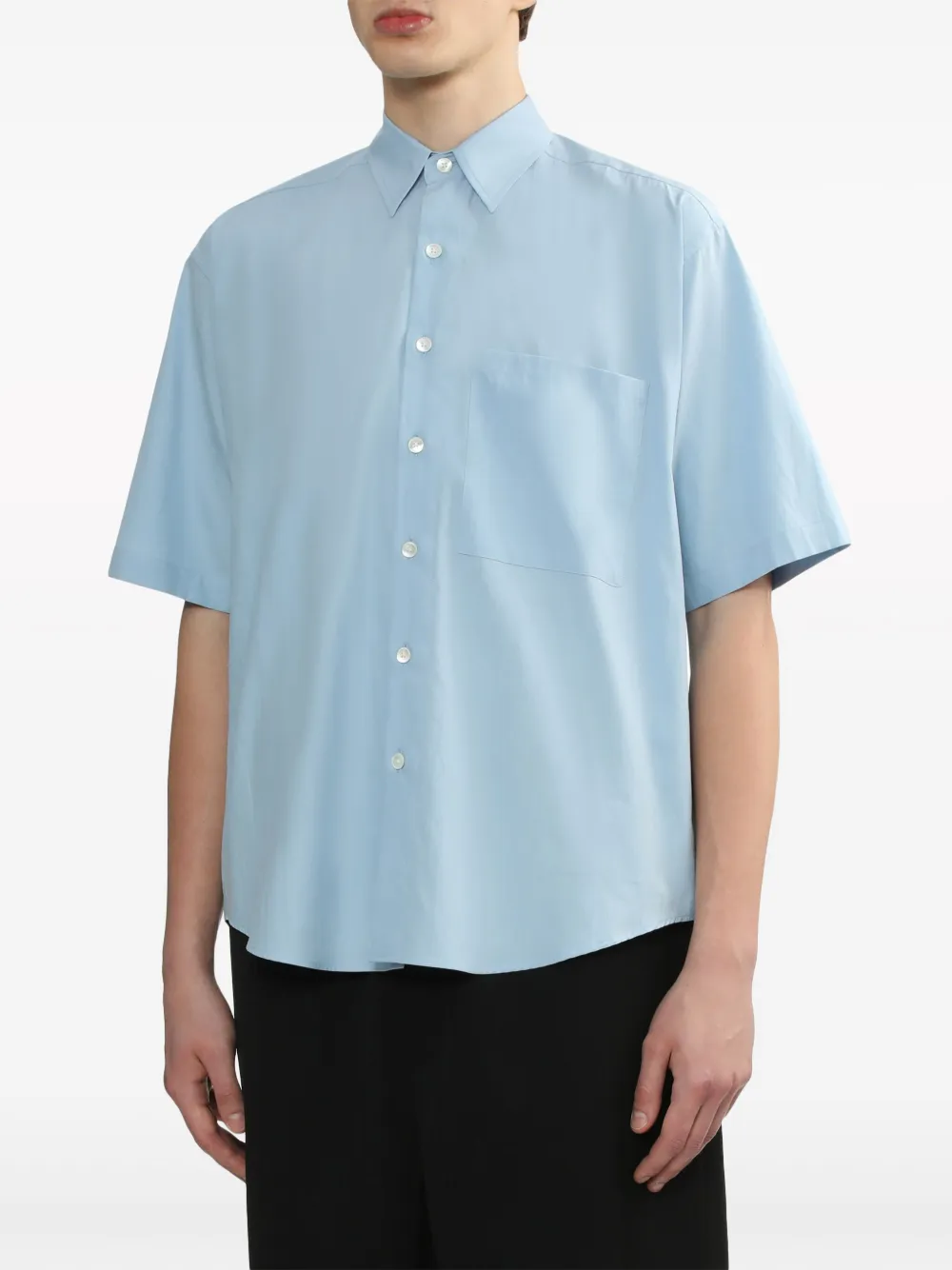 Shop Auralee Short-sleeved Cotton Shirt In Blue