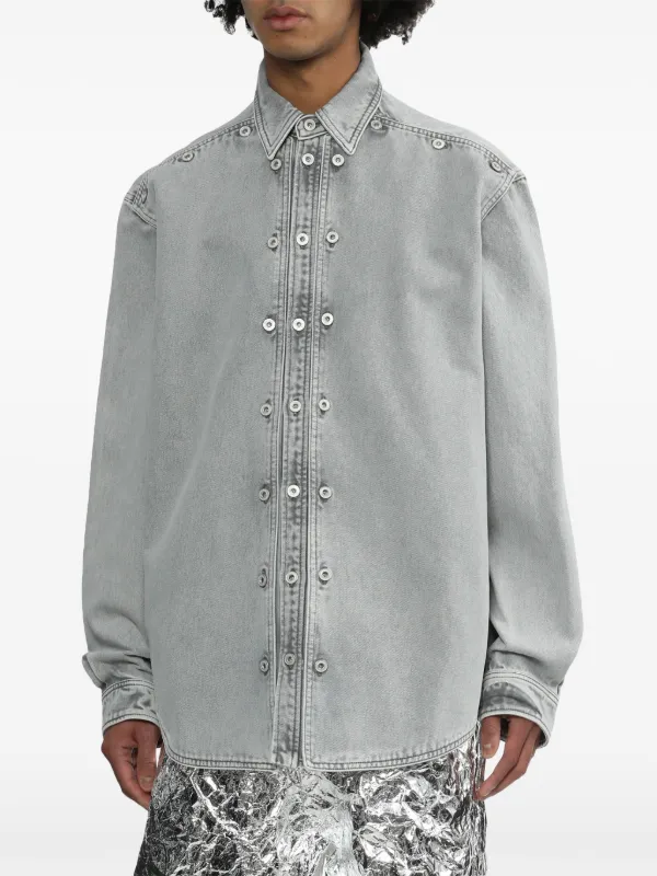 Y/Project Light Wash Layered Denim Shirt | Grey | FARFETCH CA