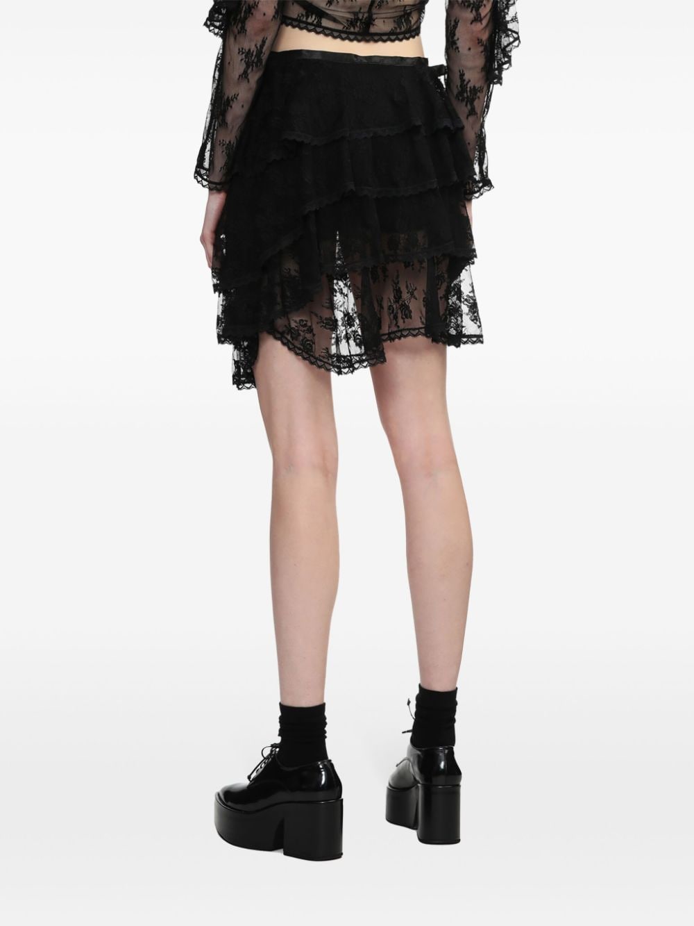 Shop Yuhan Wang Floral-lace Asymmetric Mini Skirt In Black