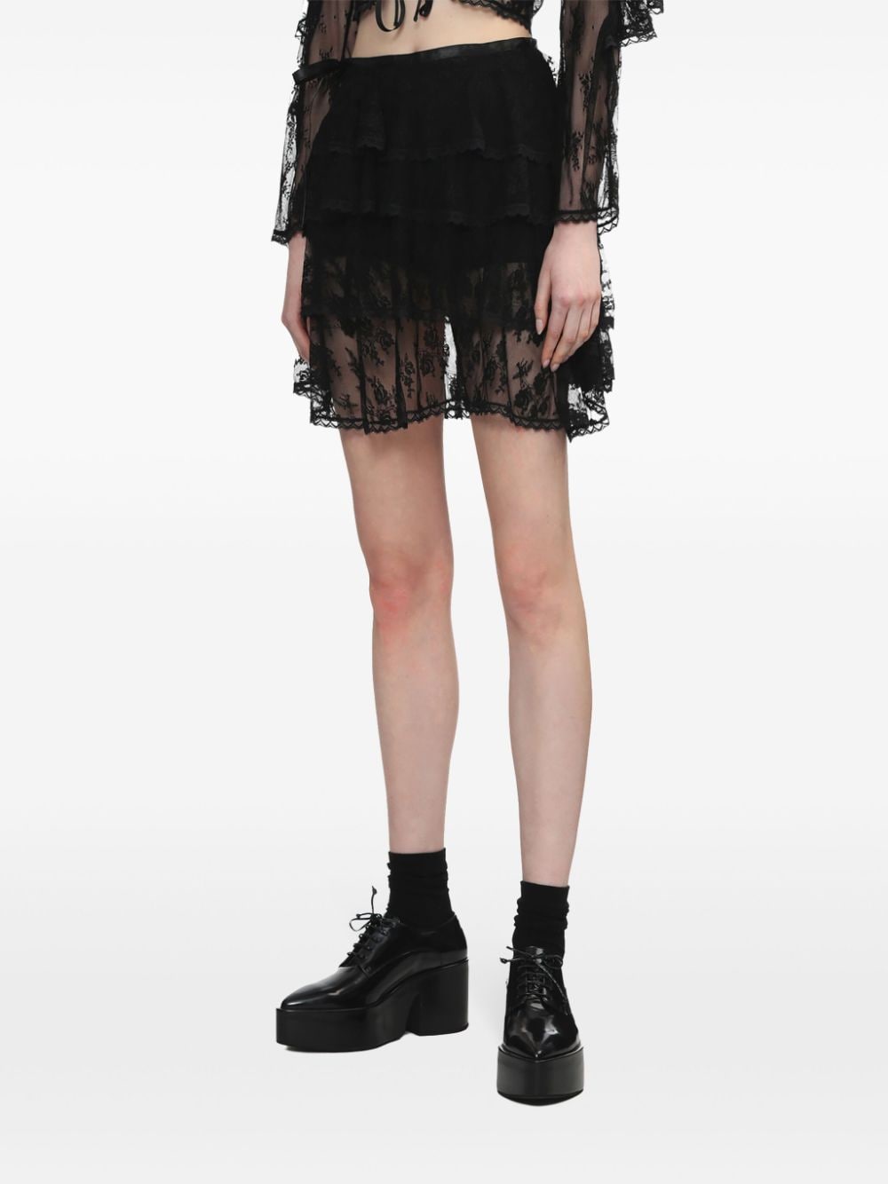 Shop Yuhan Wang Floral-lace Asymmetric Mini Skirt In Black