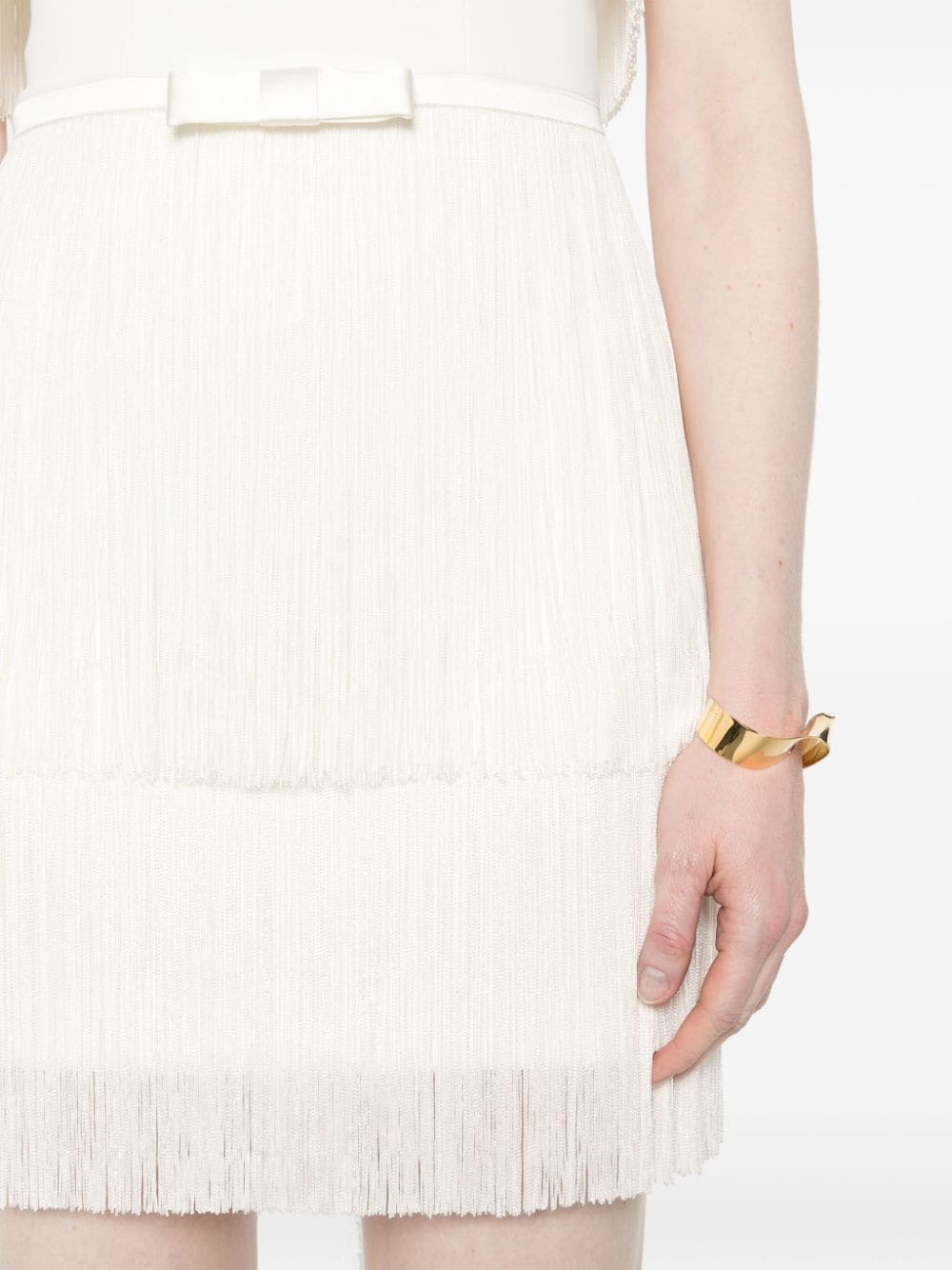 Shop Elisabetta Franchi Fringe-detail Mini Dress In White