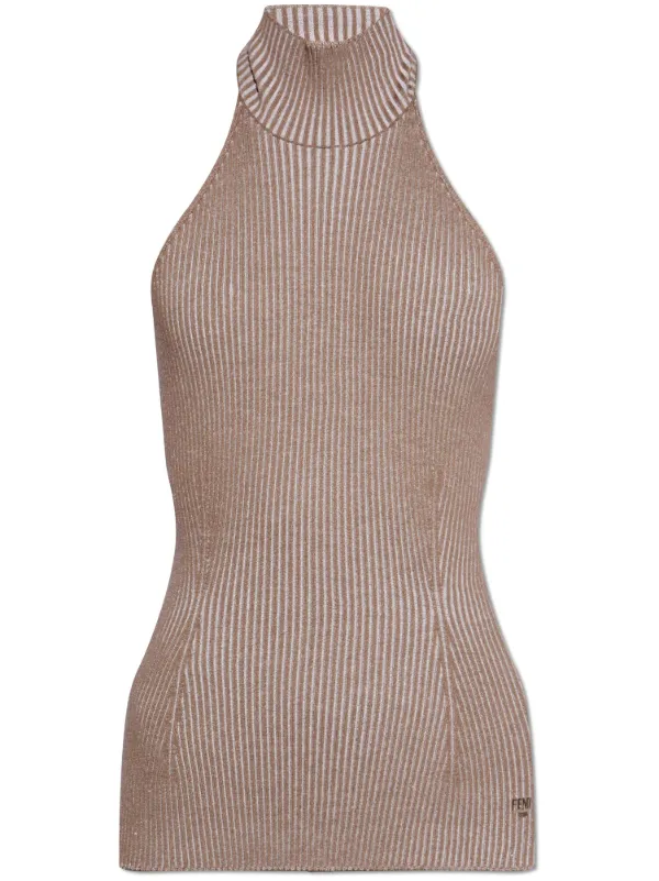 Fendi Rib-knit Wool Halterneck Top in Brown