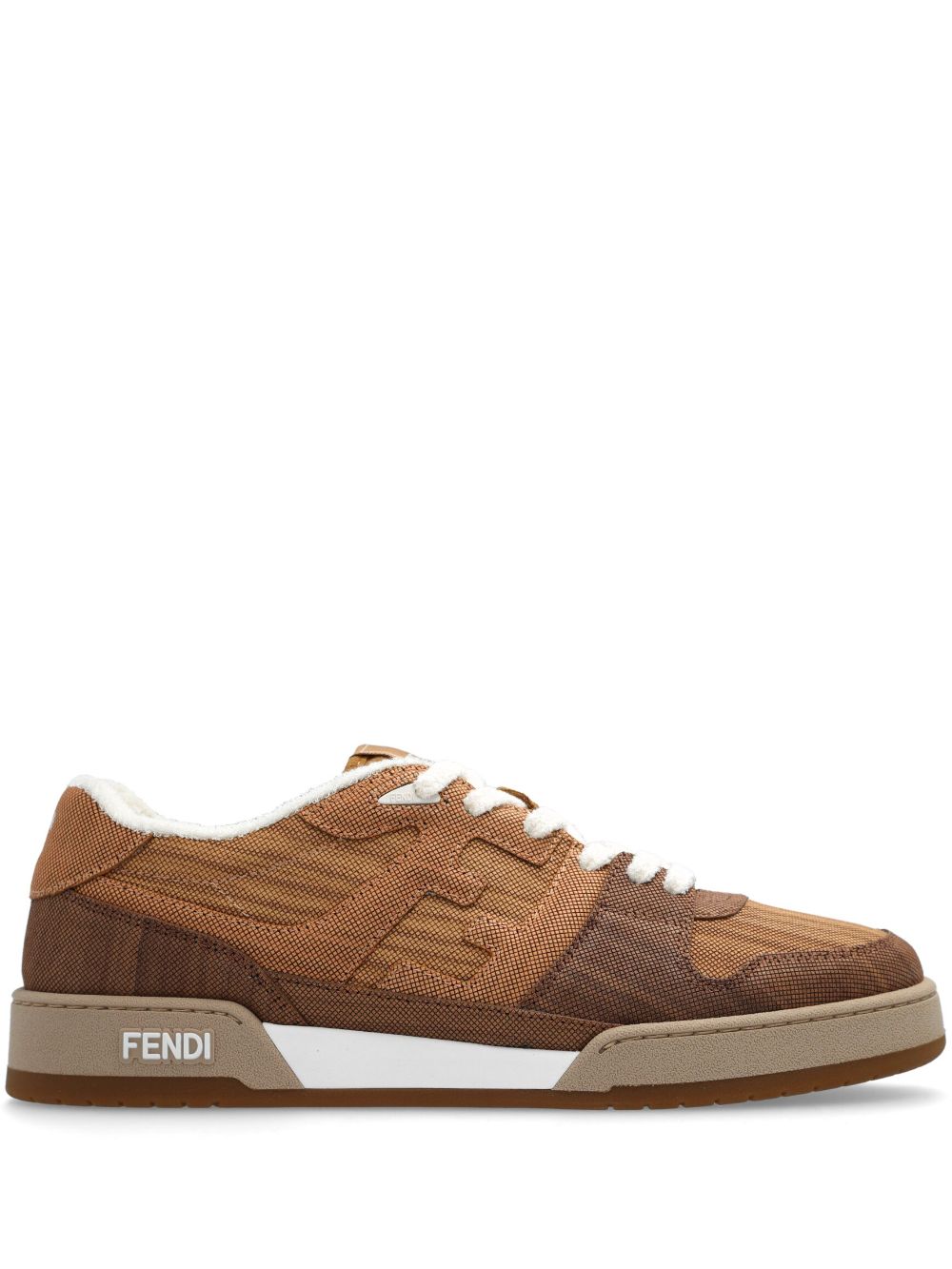 Shop Fendi Match Wood-treated Sneakers In Brown