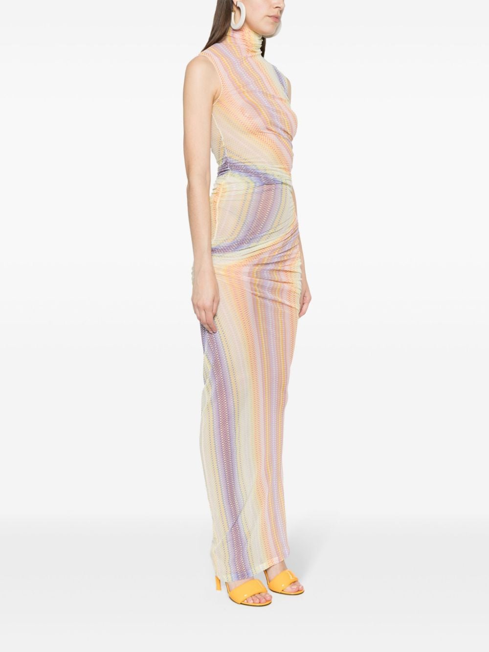 Shop Missoni Draped-detail Checked Maxi Dress In Yellow