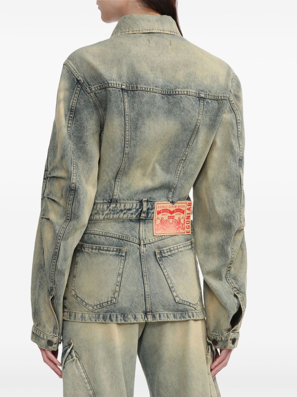 Shop Egonlab Cut-out Detail Denim Jacket In Blue