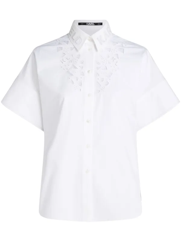 KARL LAGERFELD ロンクスリフシャツ KM605135552602 10WHITE Karl Lagerfeld Embroidered button-up Shirt | White | FARFETCH