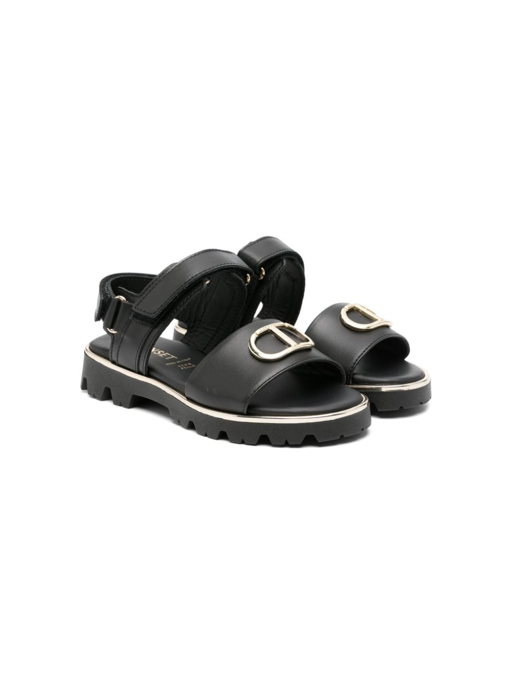 Twinset Kids' Oval T Plaque Sandals In Black