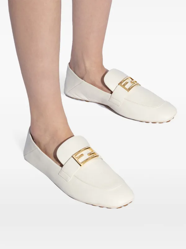 Fendi white leather slip on best sale