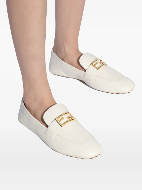 FENDI Baguette logo-plaque Leather Loafers | White | FARFETCH