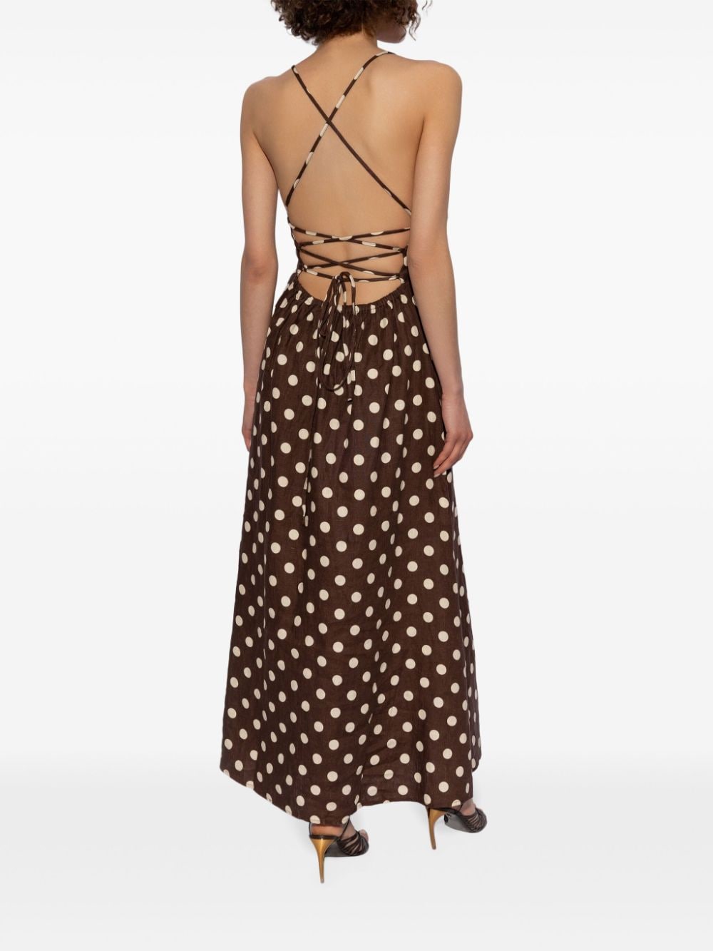 Shop Posse Lori Polka-dot Print Dress In Brown