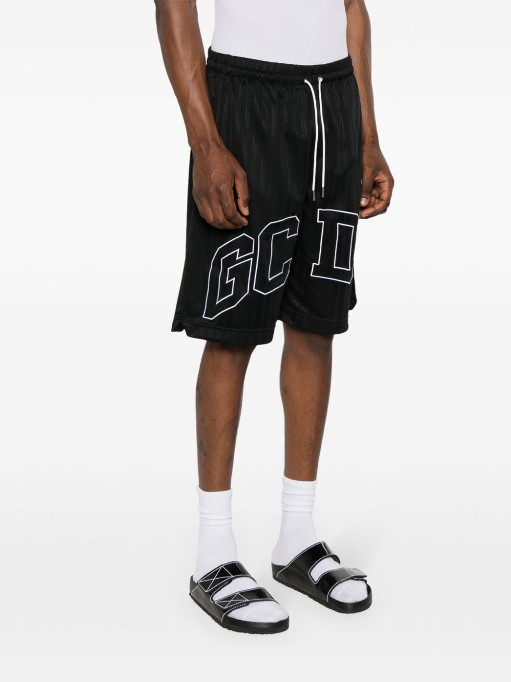 Shop Gcds Embroidered-logo Track Shorts In Black