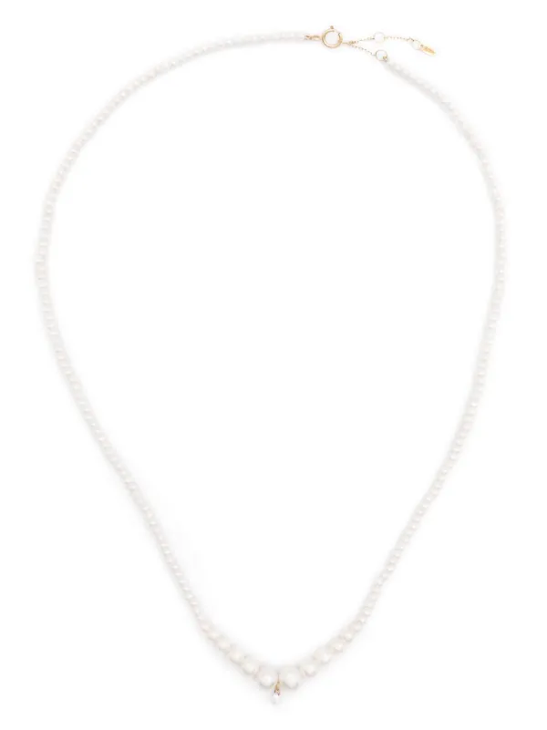 Persée Aphrodite Gradient Full Pearl One Diamond Necklace in White