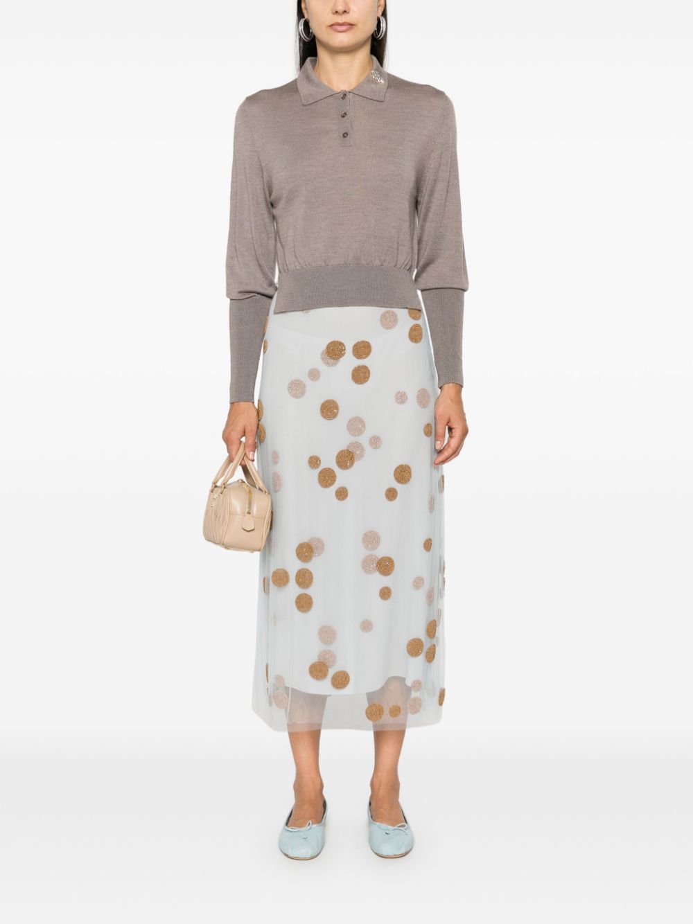 Shop Simone Rocha Embellished Polo Sweater In Neutrals