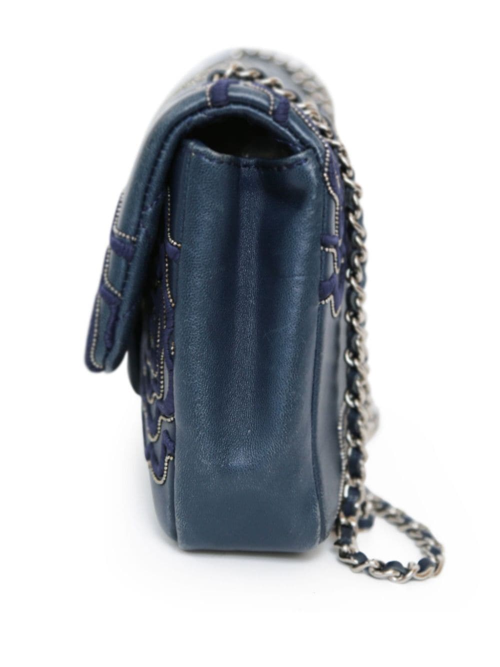 Pre-owned Chanel Medium Classic Flap Camellia Shoulder Bag In Blue