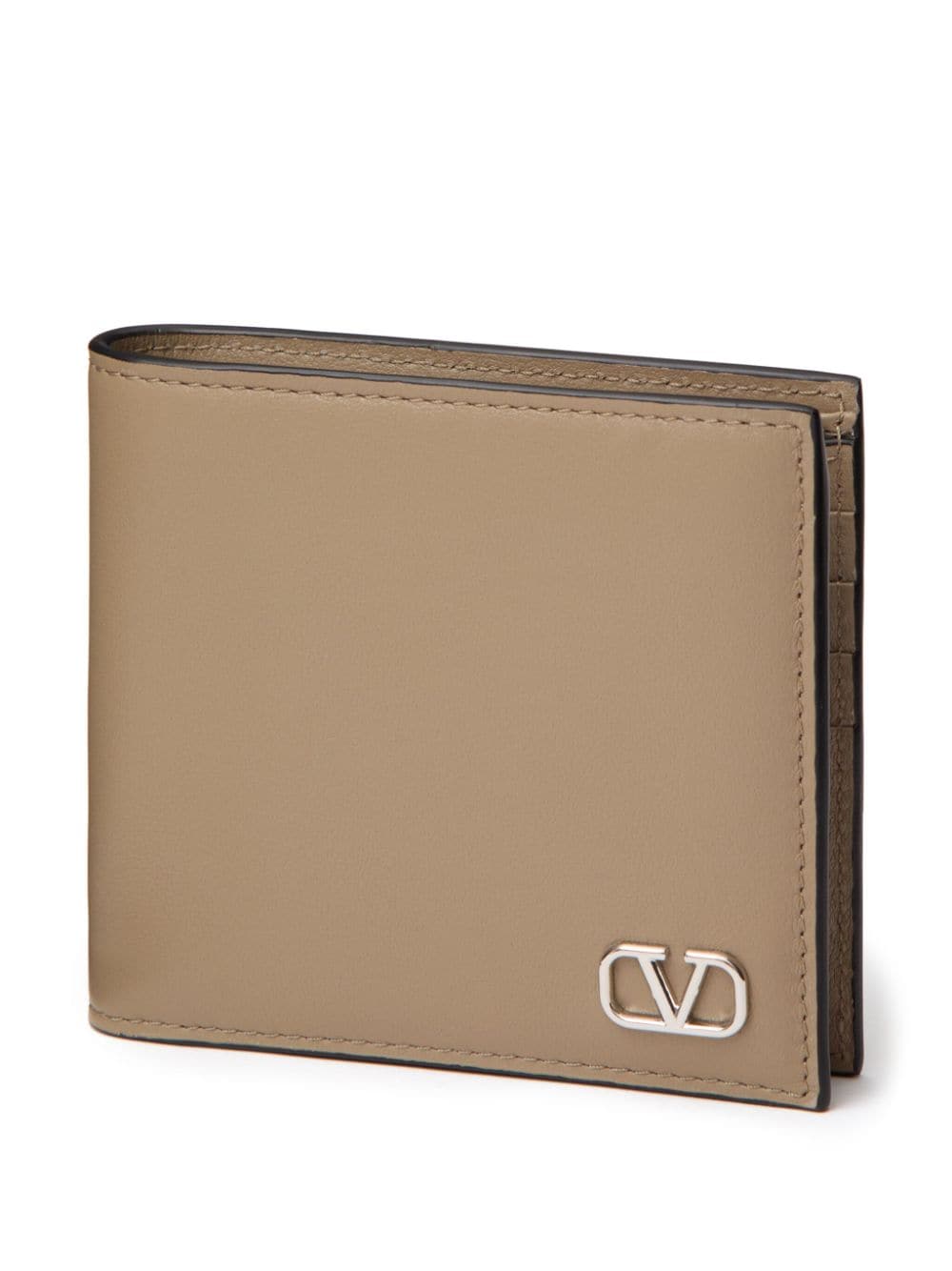 Shop Valentino Vlogo Signature-plaque Bi-fold Wallet In Neutrals