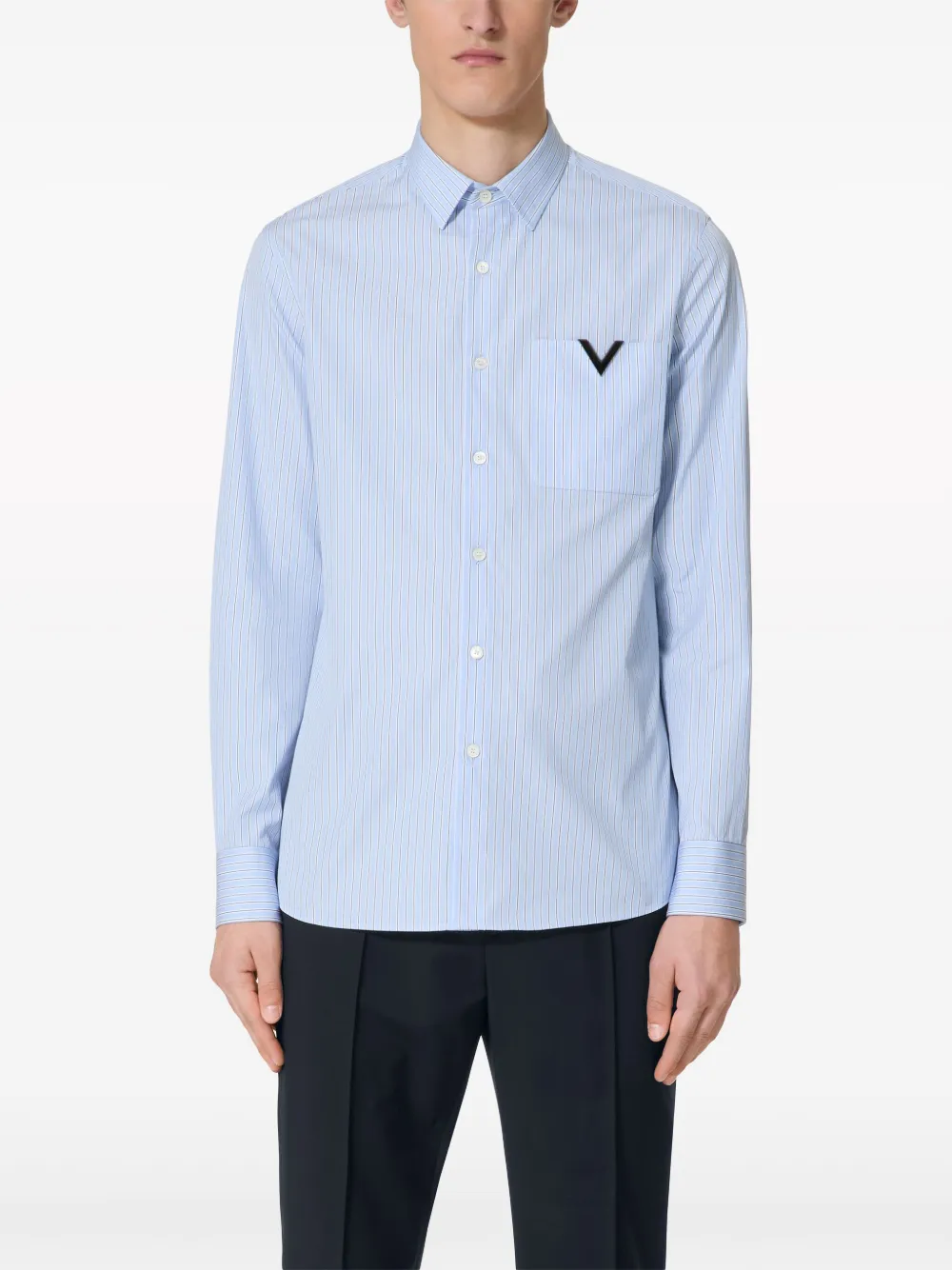 Shop Valentino V-detail Cotton Shirt In Blue