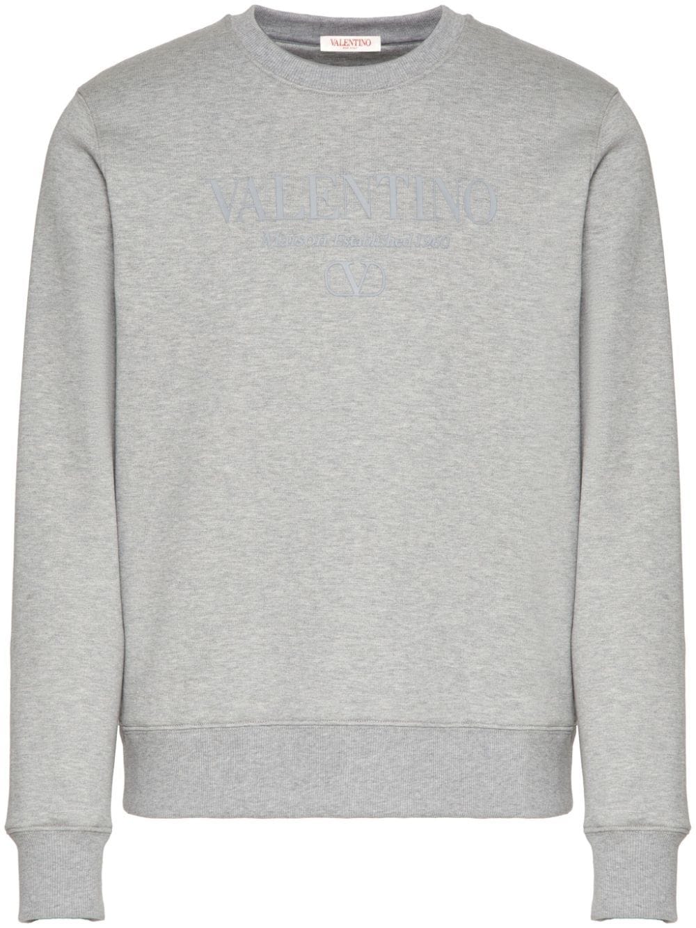 Shop Valentino Logo-print Cotton Sweatshirt In Grey