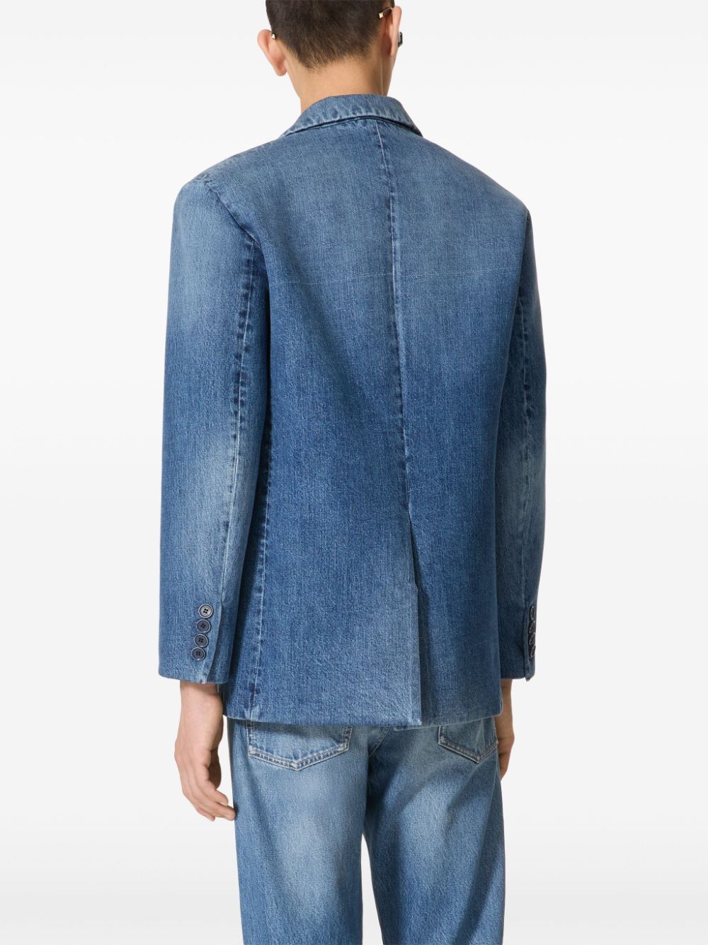 Shop Valentino Single-breasted Denim Blazer In Blue