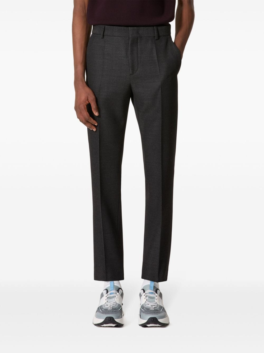 Shop Valentino Mid-rise Slim-cut Trousers In Grau