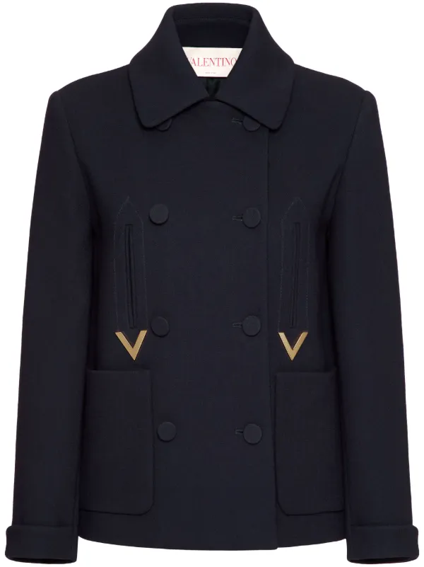 【関税＆送料込み】Valentino Garavani Blue Viscose Blazer Viscose Jacket With Bow for Woman in Provence Blue