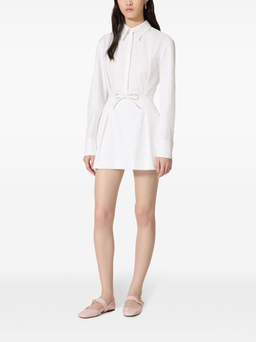 Shop Valentino Belted Cotton-poplin Shirt Dress In White