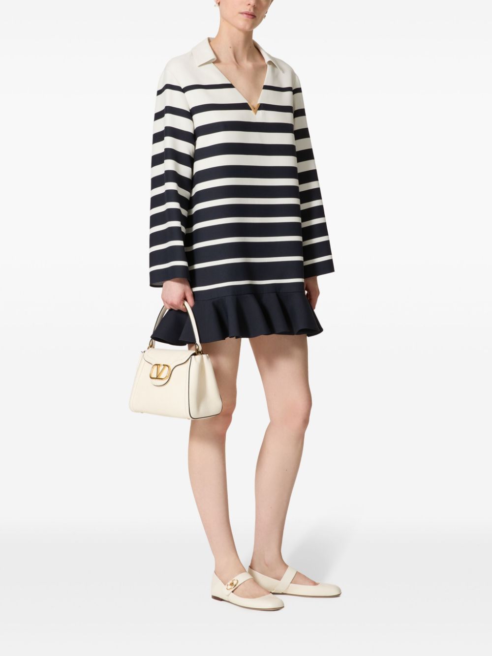 Shop Valentino Striped Dress In Black