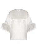 Valentino Garavani feathered-sleeve silk blouse - Neutrals