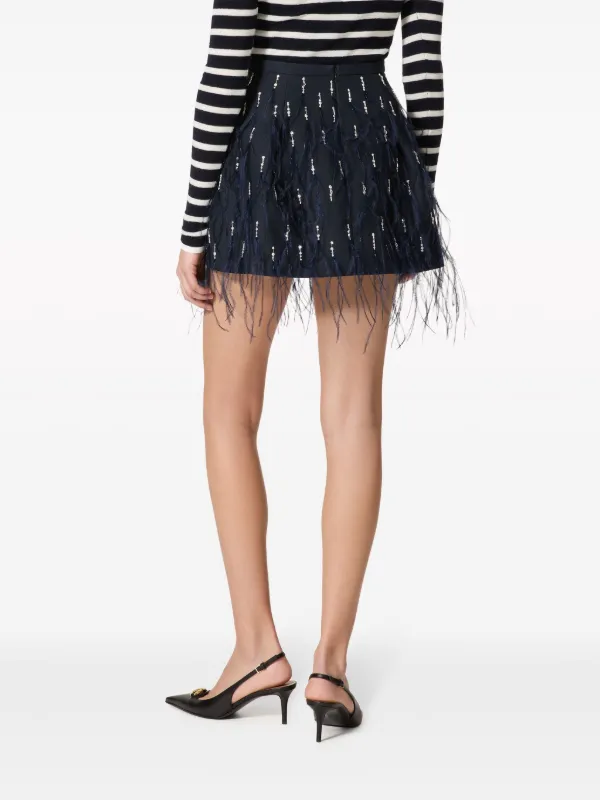 ミニスカート Valentino Garavani High-Waisted Mini Skirt Valentino Garavani feather-embellished Miniskirt | Blue