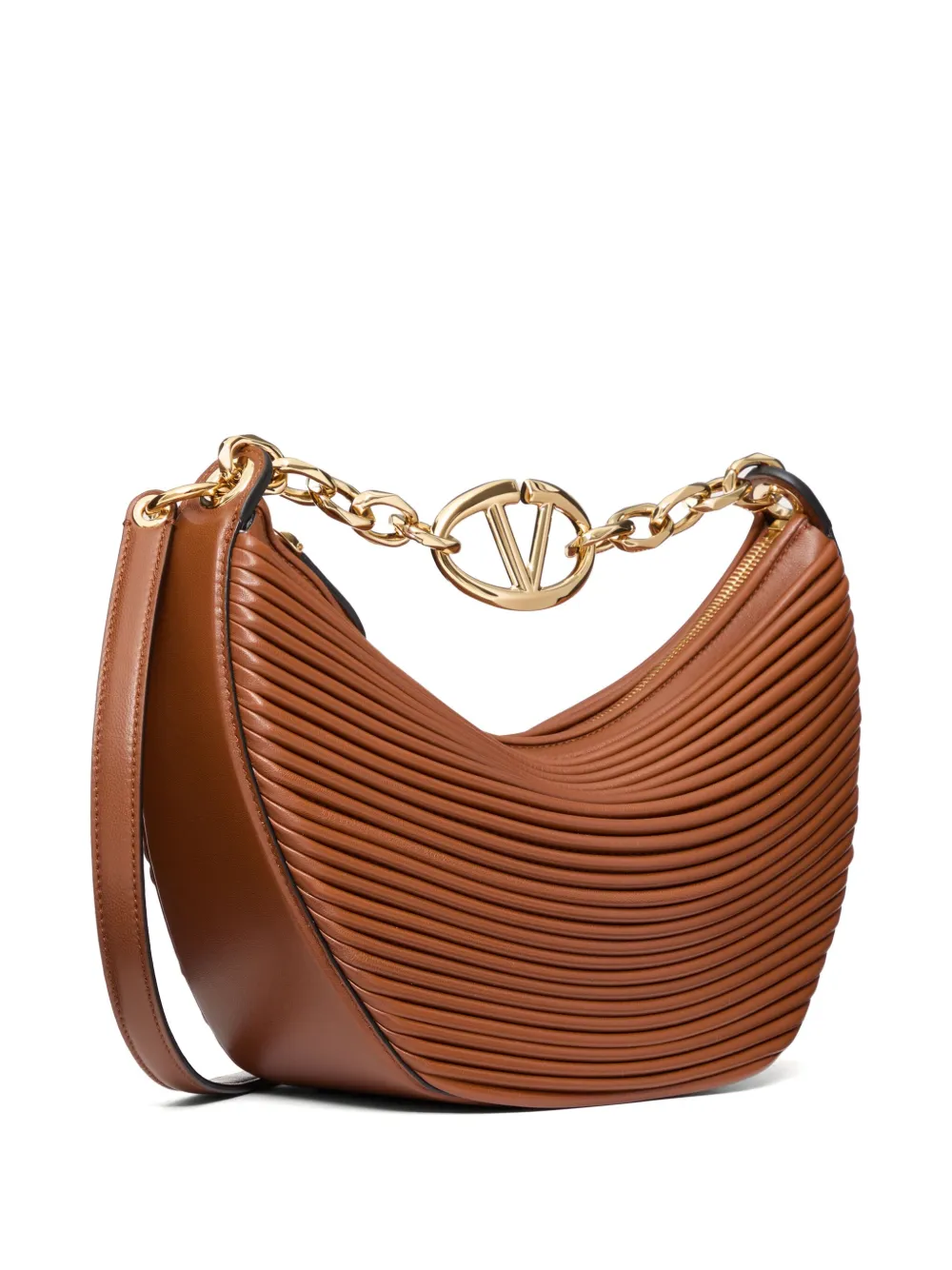 Valentino Garavani Small Vlogo Moon Hobo Bag In Nappa Leather With Chain Woman Tobacco Uni In Brown
