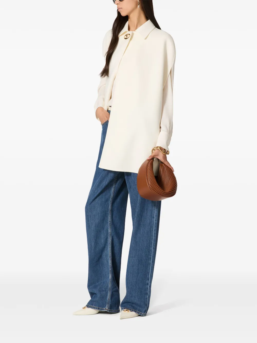 Valentino Garavani Small Vlogo Moon Hobo Bag In Nappa Leather With Chain Woman Tobacco Uni In Brown