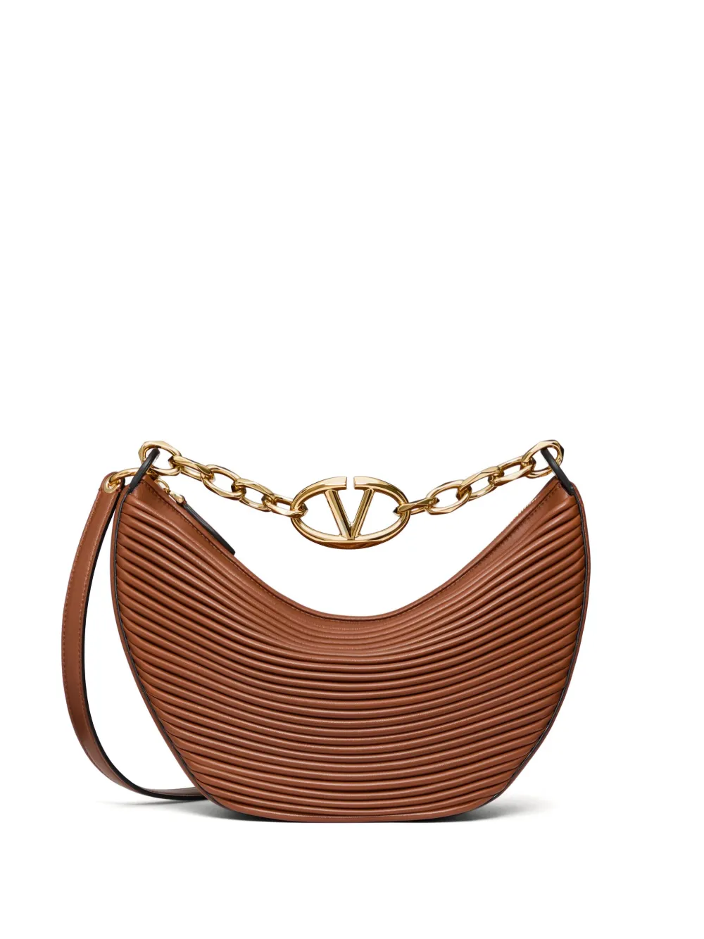 Valentino Garavani Small Vlogo Moon Hobo Bag In Nappa Leather With Chain Woman Tobacco Uni In Nero