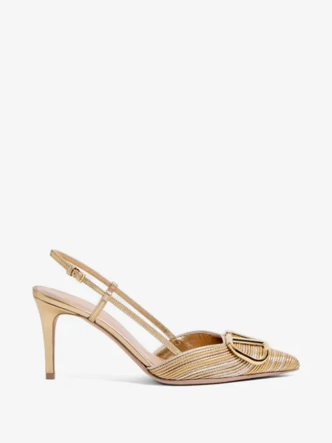 Valentino Garavani VLogo signature metallic slingback pumps with Cornely embroidery 80mm