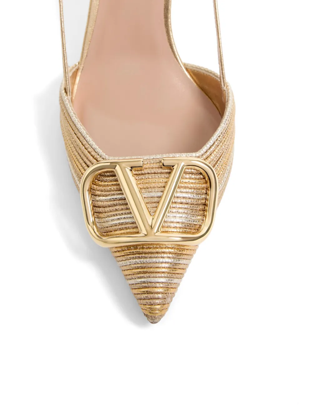 VALENTINO ゴールドのロゴバックルが特徴のスリングバックパンプス。 Valentino Garavani Vロゴ シグネチャー スリングバック パンプス