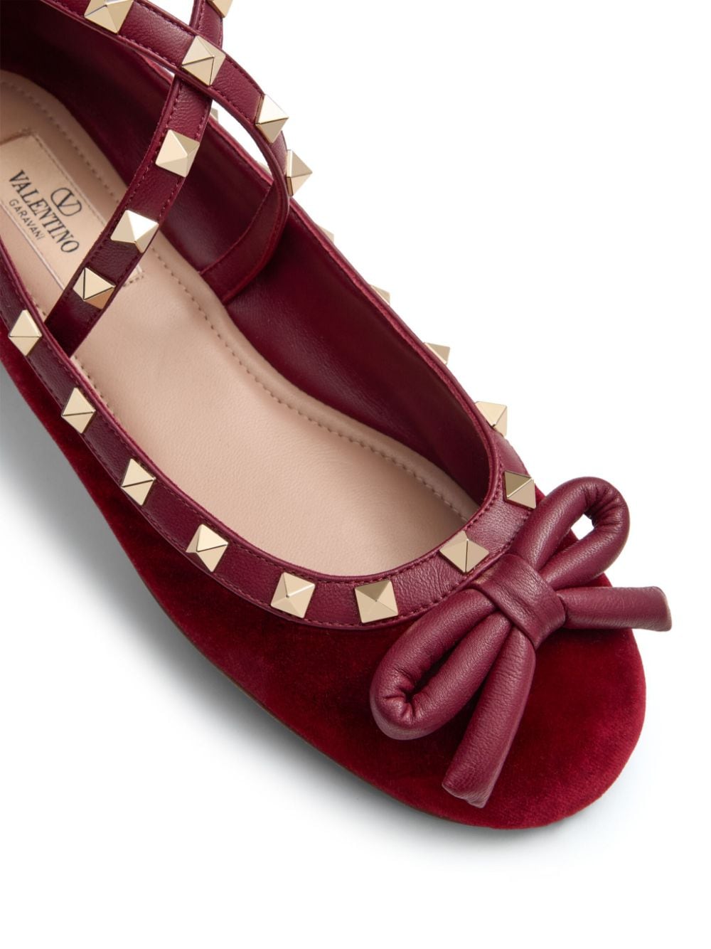 Shop Valentino Rockstud Strappy Ballets In Red