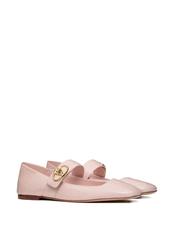 バレエシューズ VALENTINO ANTIQUED PINK LEATHER VLOGO SIGNATURE BALLERINAS Valentino Garavani VLogo Locker Mary-Jane Ballerina Shoes