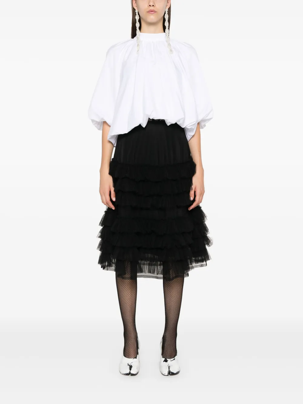 Simone Rocha bow-embellished balloon-sleeves top - Wit