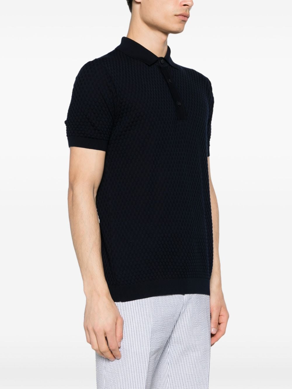 Shop Paul & Shark Textured Virgin Wool Polo Shirt In Blue
