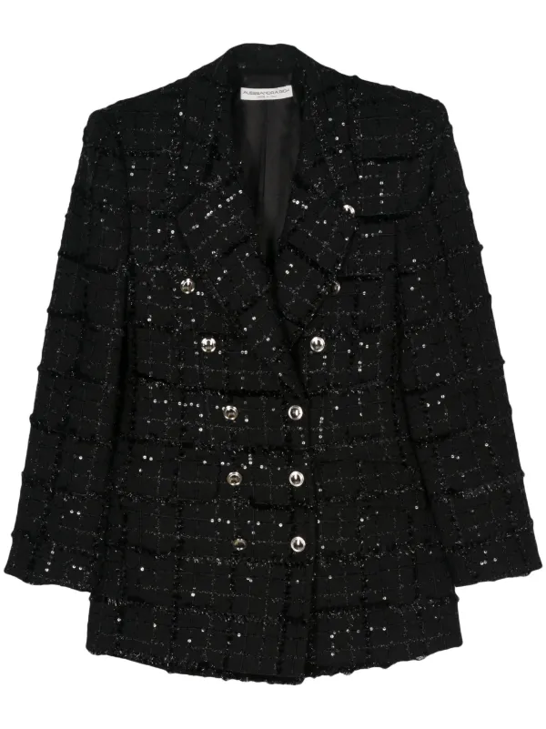 Alessandra Rich Double-breasted Tweed Blazer in Black