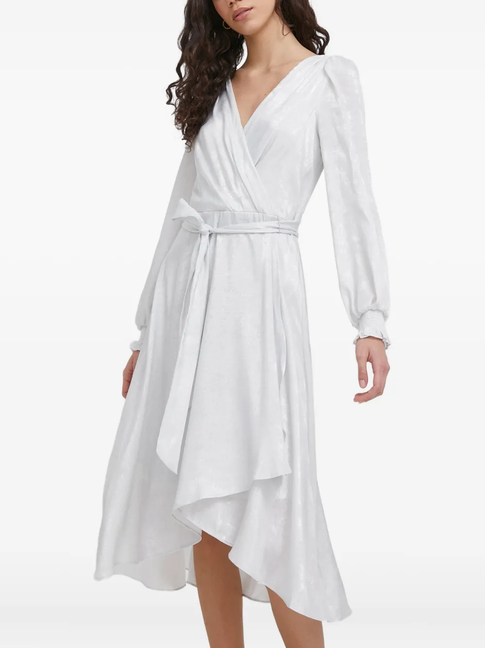 Dkny Tie-waist Long-sleeved Midi Dress In White