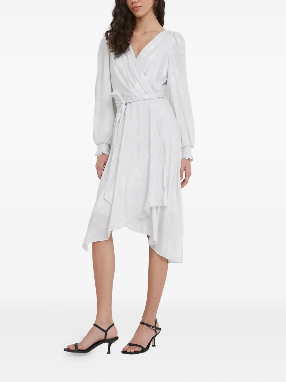 Dkny Tie-waist Long-sleeved Midi Dress In White