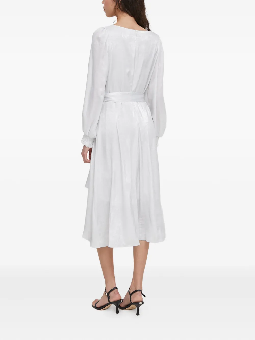 Dkny Tie-waist Long-sleeved Midi Dress In White