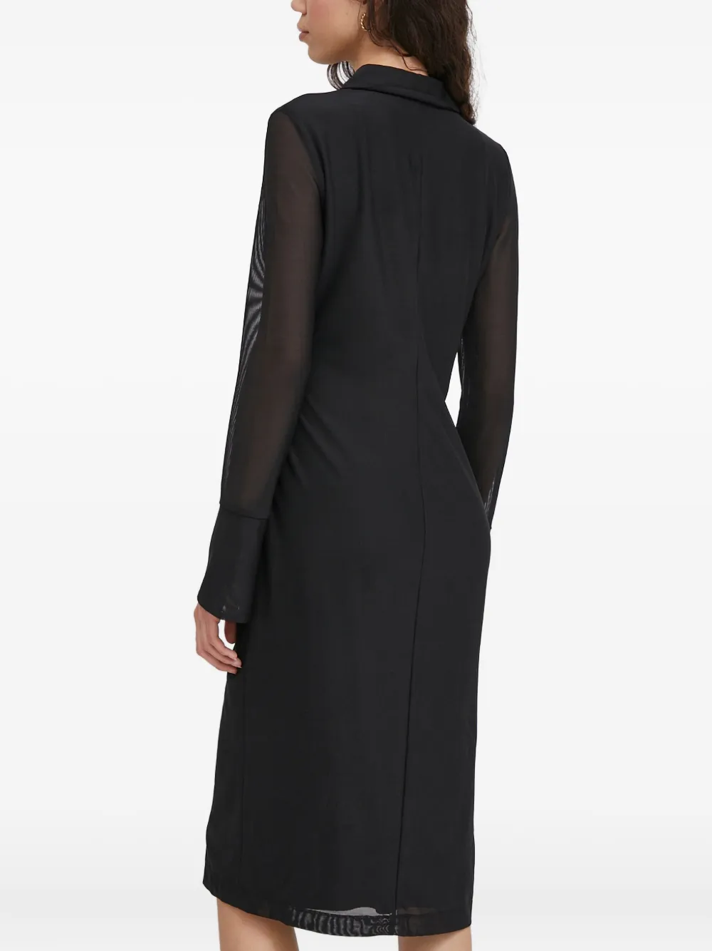 Dkny Buttoned Gathered Midi Dress In Black