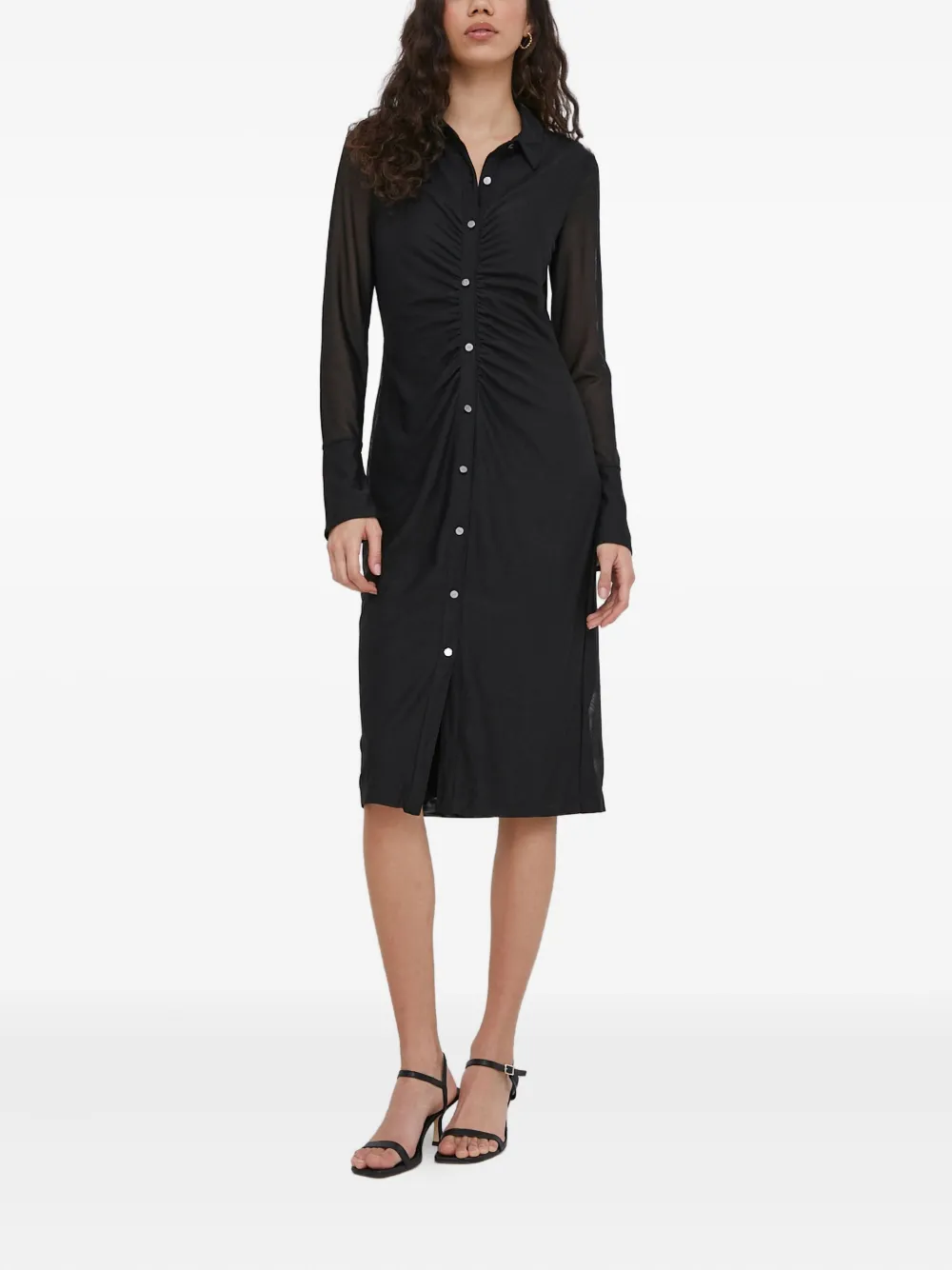 Dkny Buttoned Gathered Midi Dress In Black