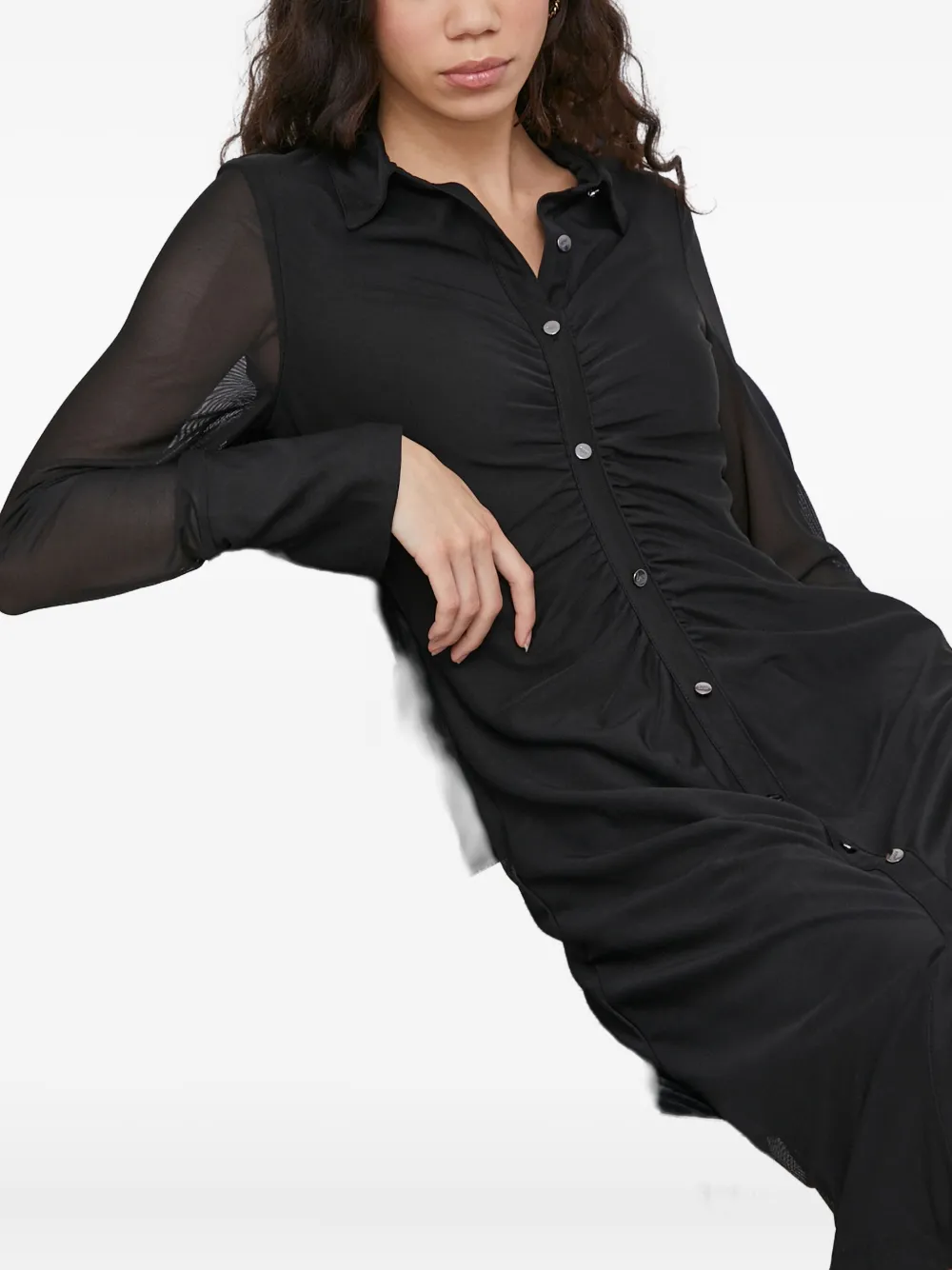 Dkny Buttoned Gathered Midi Dress In Black
