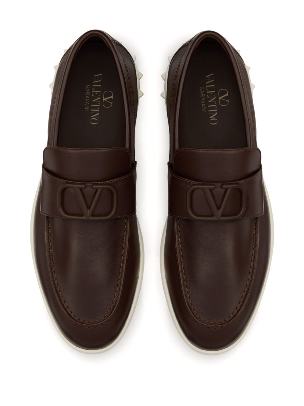 Shop Valentino Leisure Flows Leather Loafers In 褐色