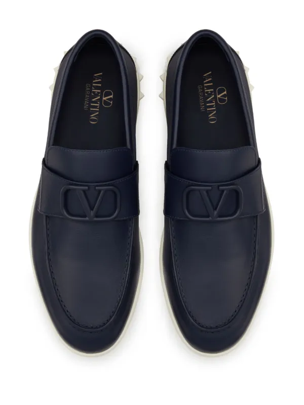 Valentino Garavani Leisure Flows Leather Loafers | Blue