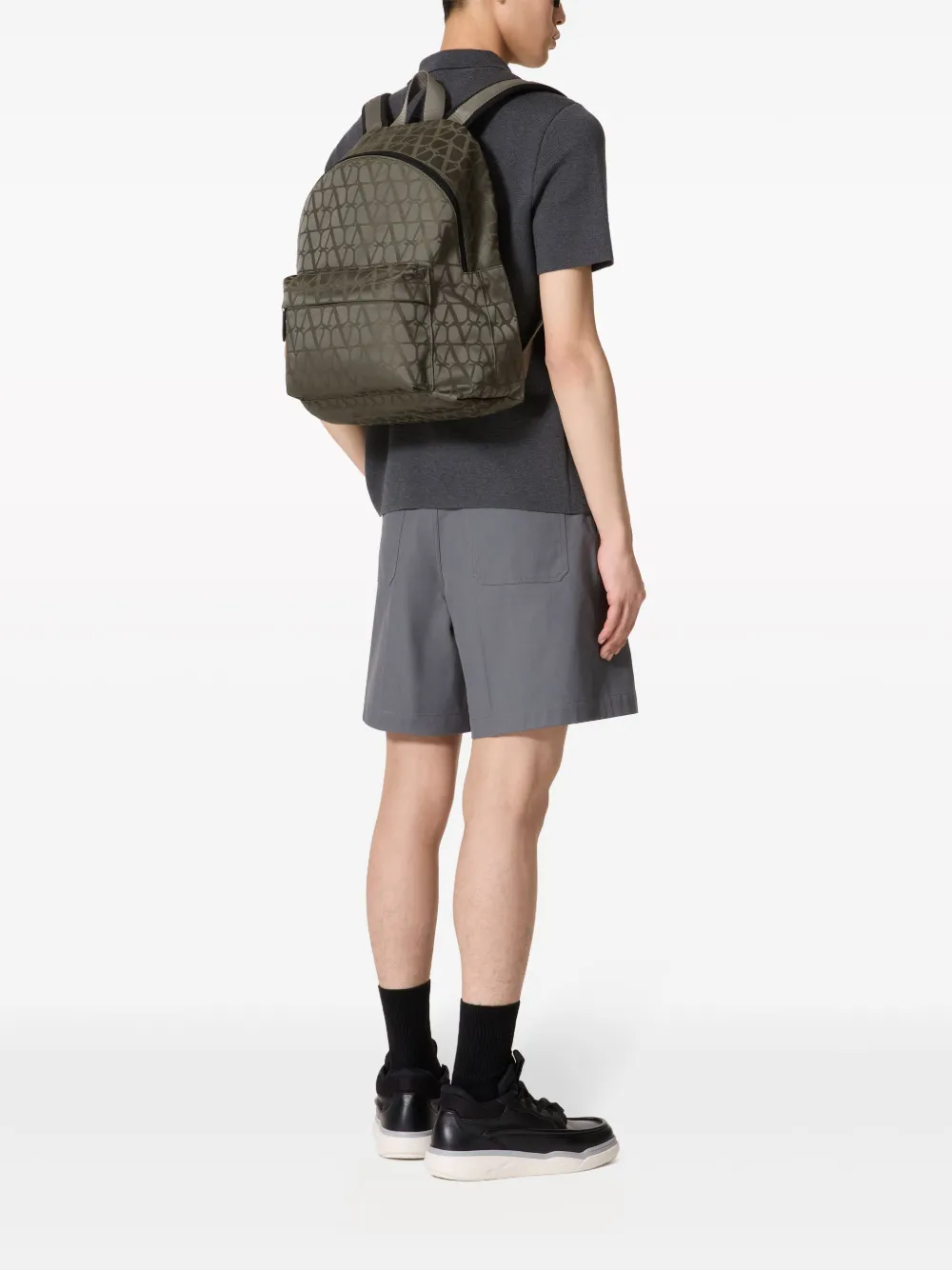 Shop Valentino Toile Iconographe Leather-trim Backpack In 绿色